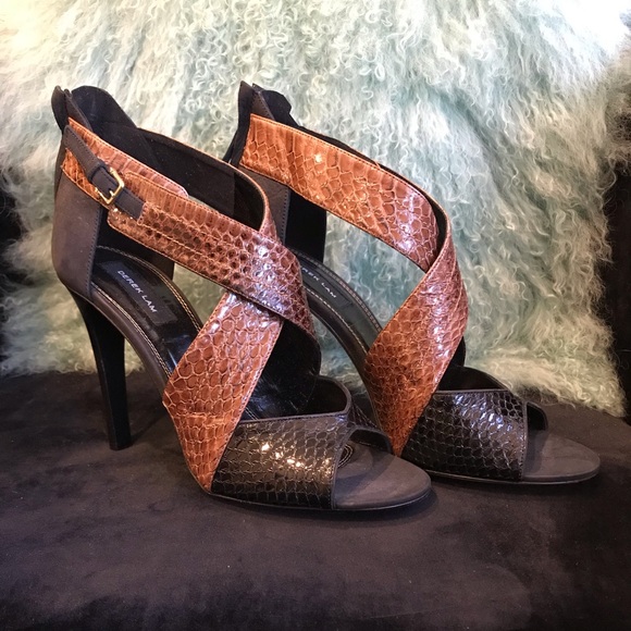 DEREK LAM Layn Snakeskin Suede Crisscross sandals - Picture 3 of 8